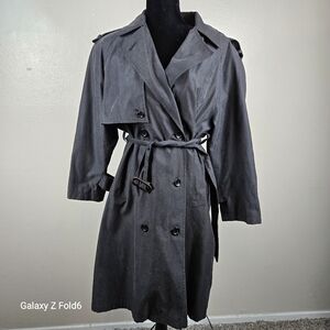 Larry Levine 8P Petite Black Double Breasted Belted Trench Coat Wool Blend Lined